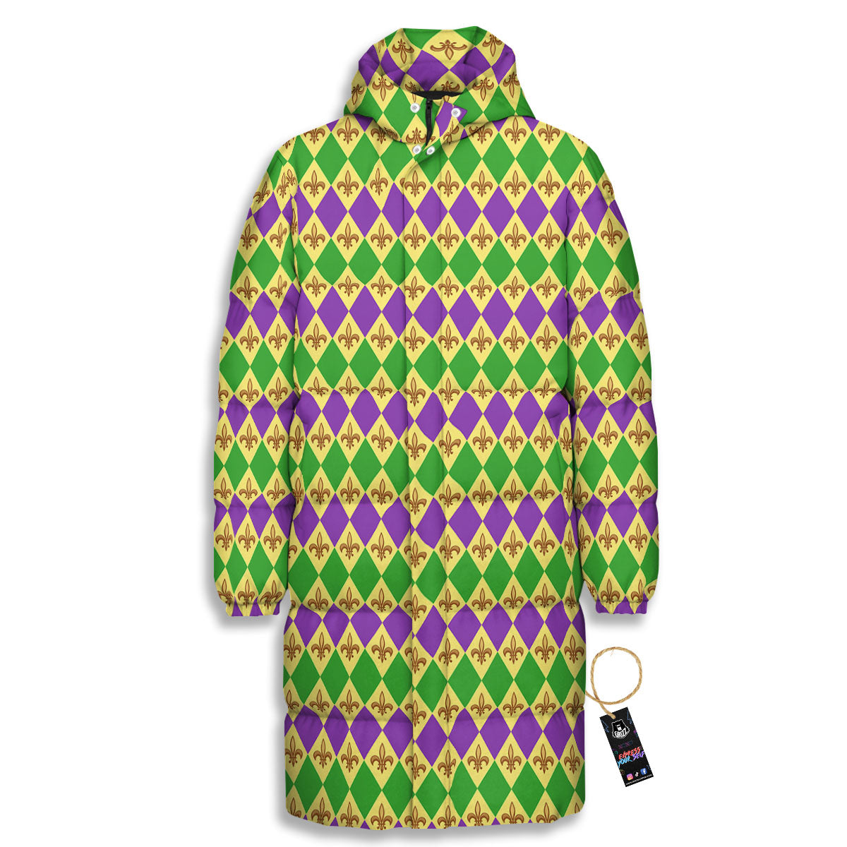 Fleur De Lis Mardi Gras Print Pattern Long Down Jacket-grizzshop