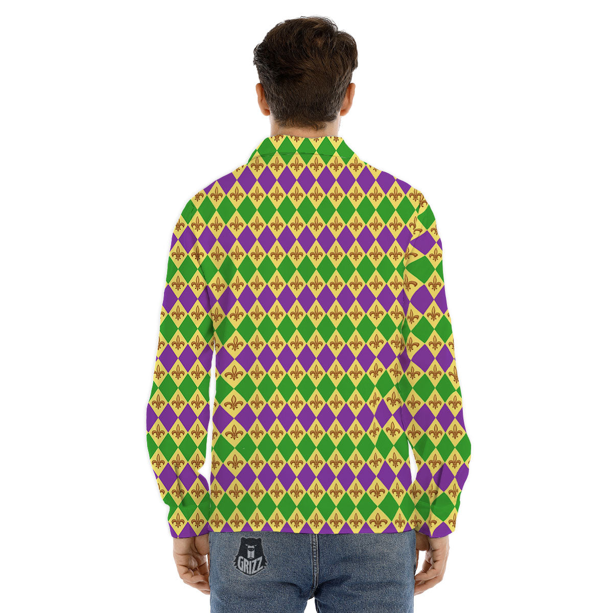 Fleur De Lis Mardi Gras Print Pattern Men's Dress Shirts-grizzshop