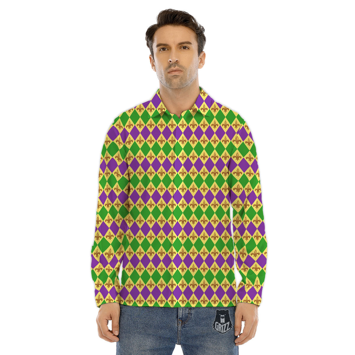 Fleur De Lis Mardi Gras Print Pattern Men's Dress Shirts-grizzshop