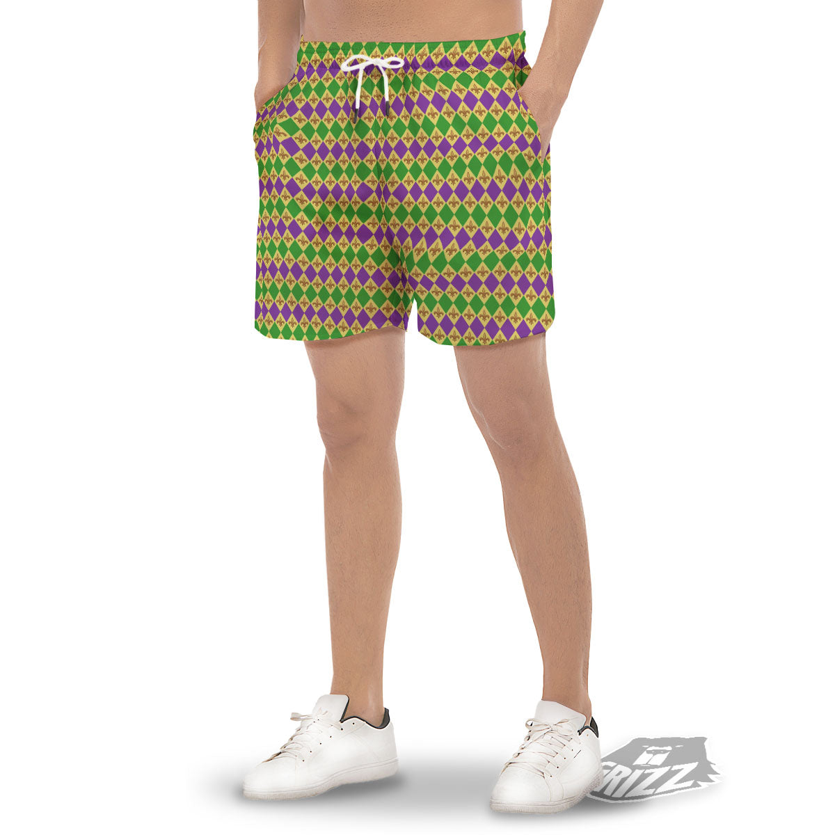 Fleur De Lis Mardi Gras Print Pattern Men's Gym Shorts-grizzshop