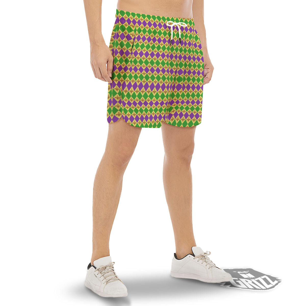Fleur De Lis Mardi Gras Print Pattern Men's Gym Shorts-grizzshop