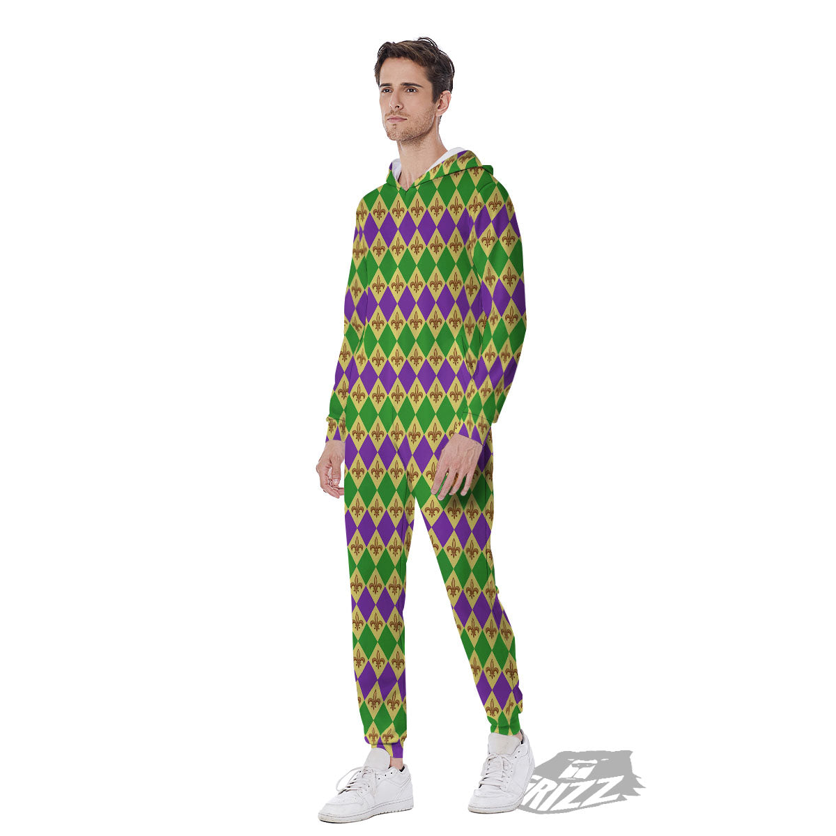 Fleur De Lis Mardi Gras Print Pattern Men's Jumpsuit-grizzshop