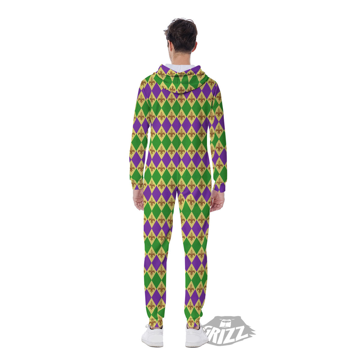 Fleur De Lis Mardi Gras Print Pattern Men's Jumpsuit-grizzshop