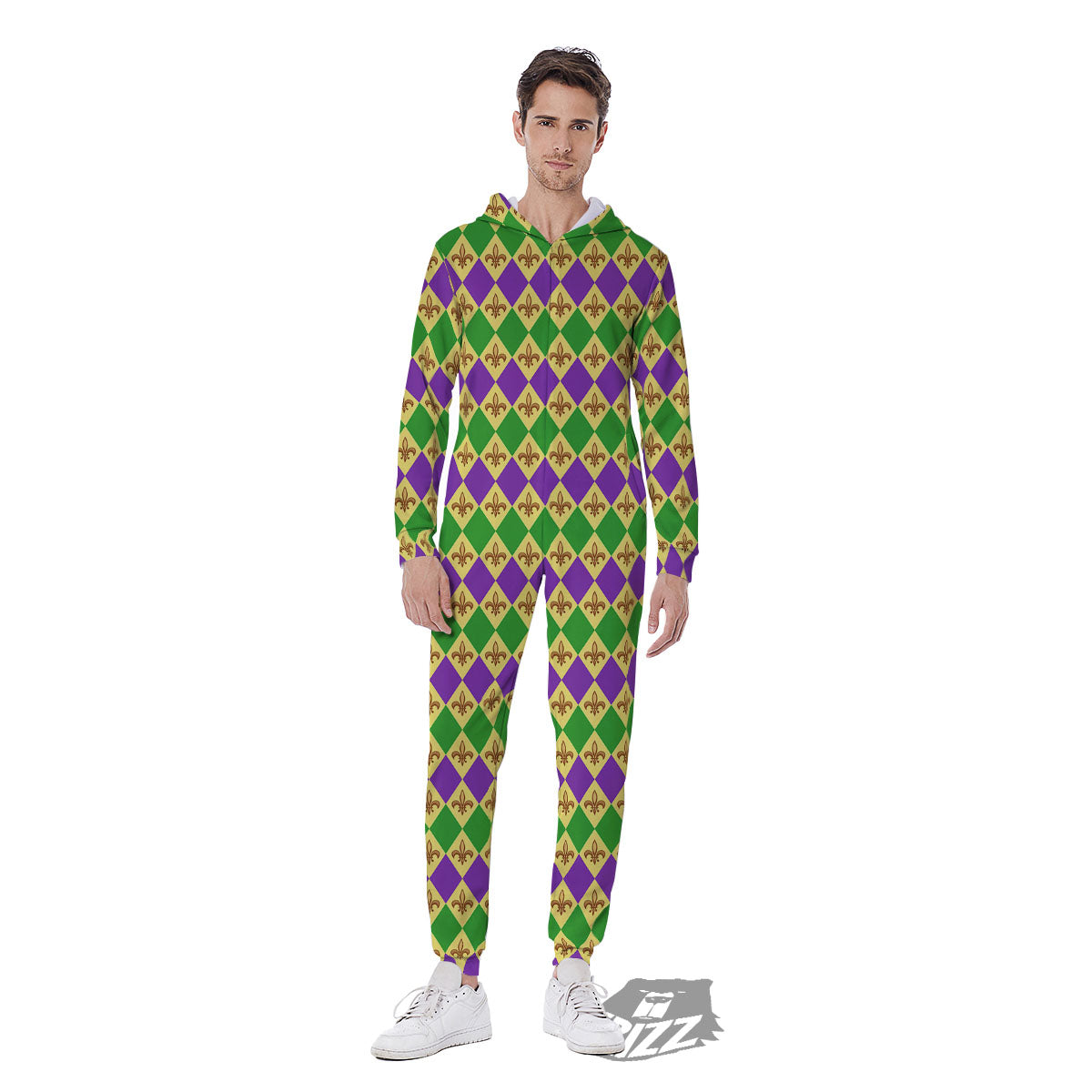 Fleur De Lis Mardi Gras Print Pattern Men's Jumpsuit-grizzshop