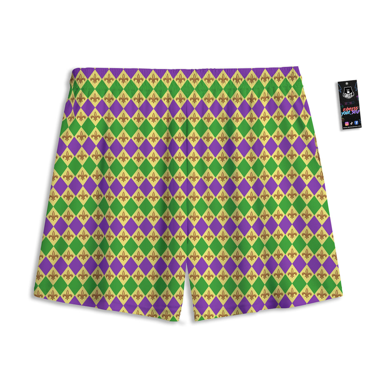 Fleur De Lis Mardi Gras Print Pattern Mesh Shorts