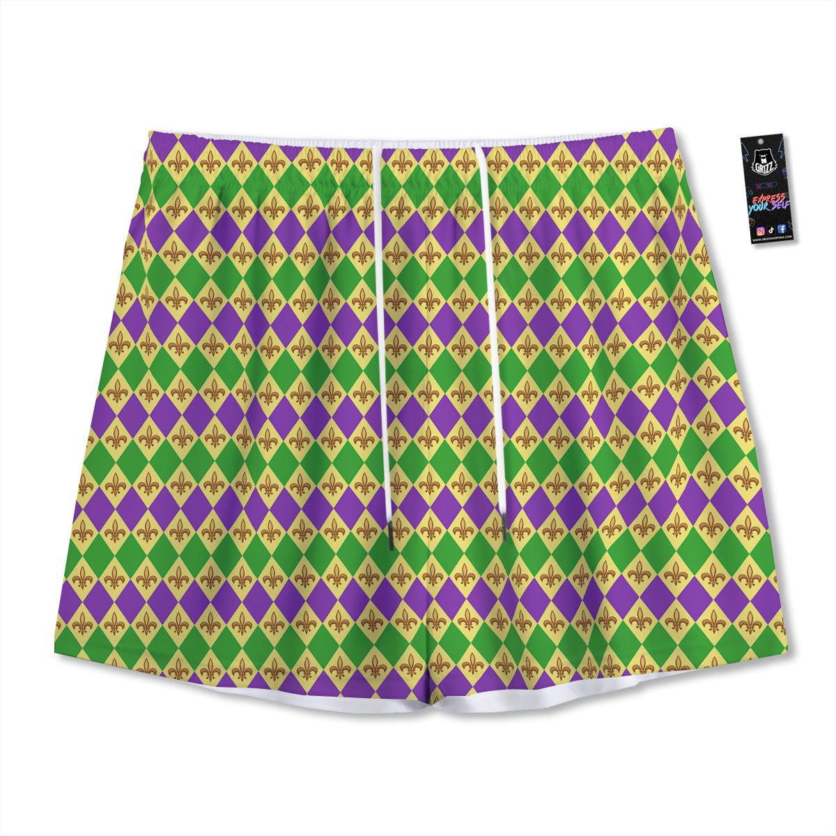 Fleur De Lis Mardi Gras Print Pattern Mesh Shorts