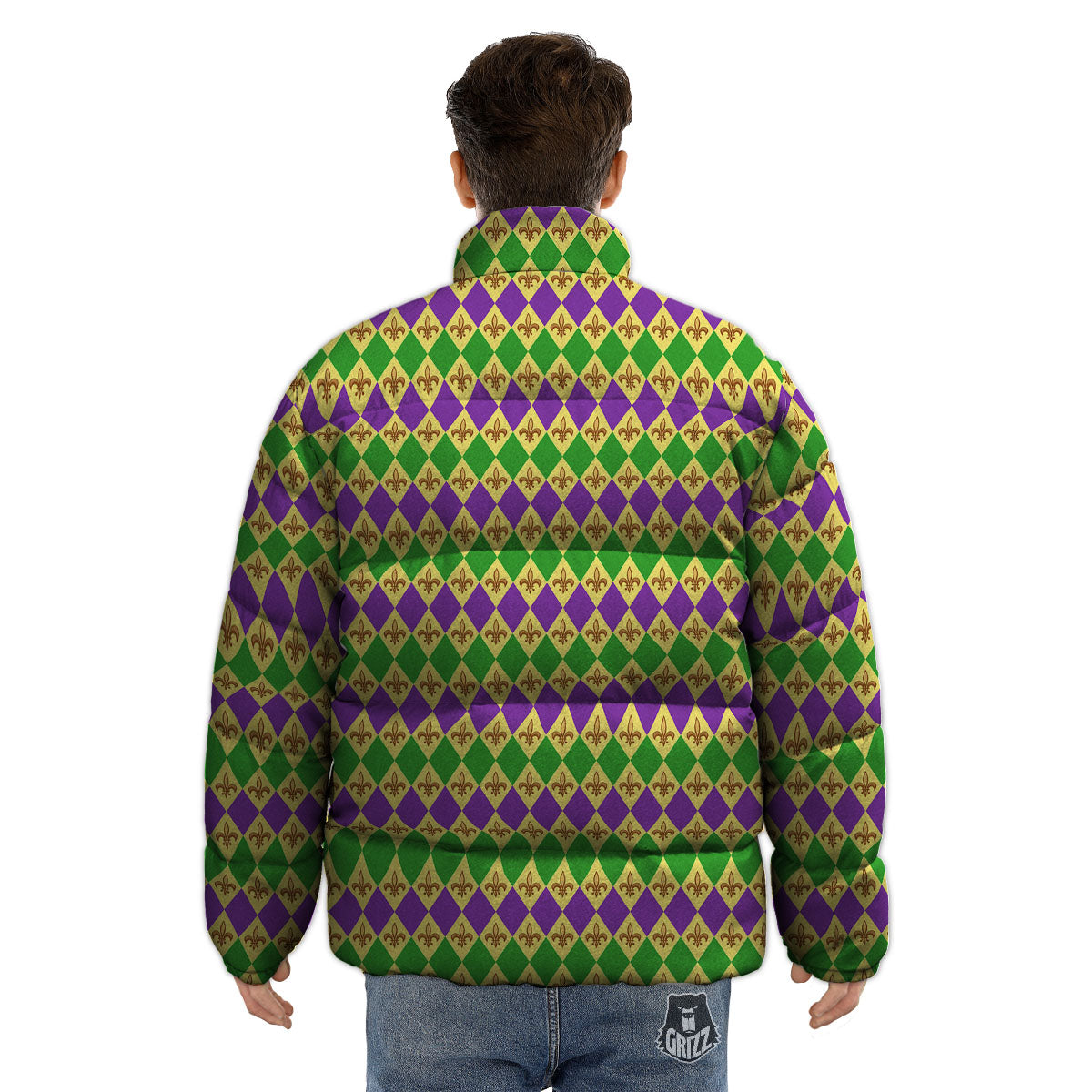 Fleur De Lis Mardi Gras Print Pattern Puffer Jacket-grizzshop