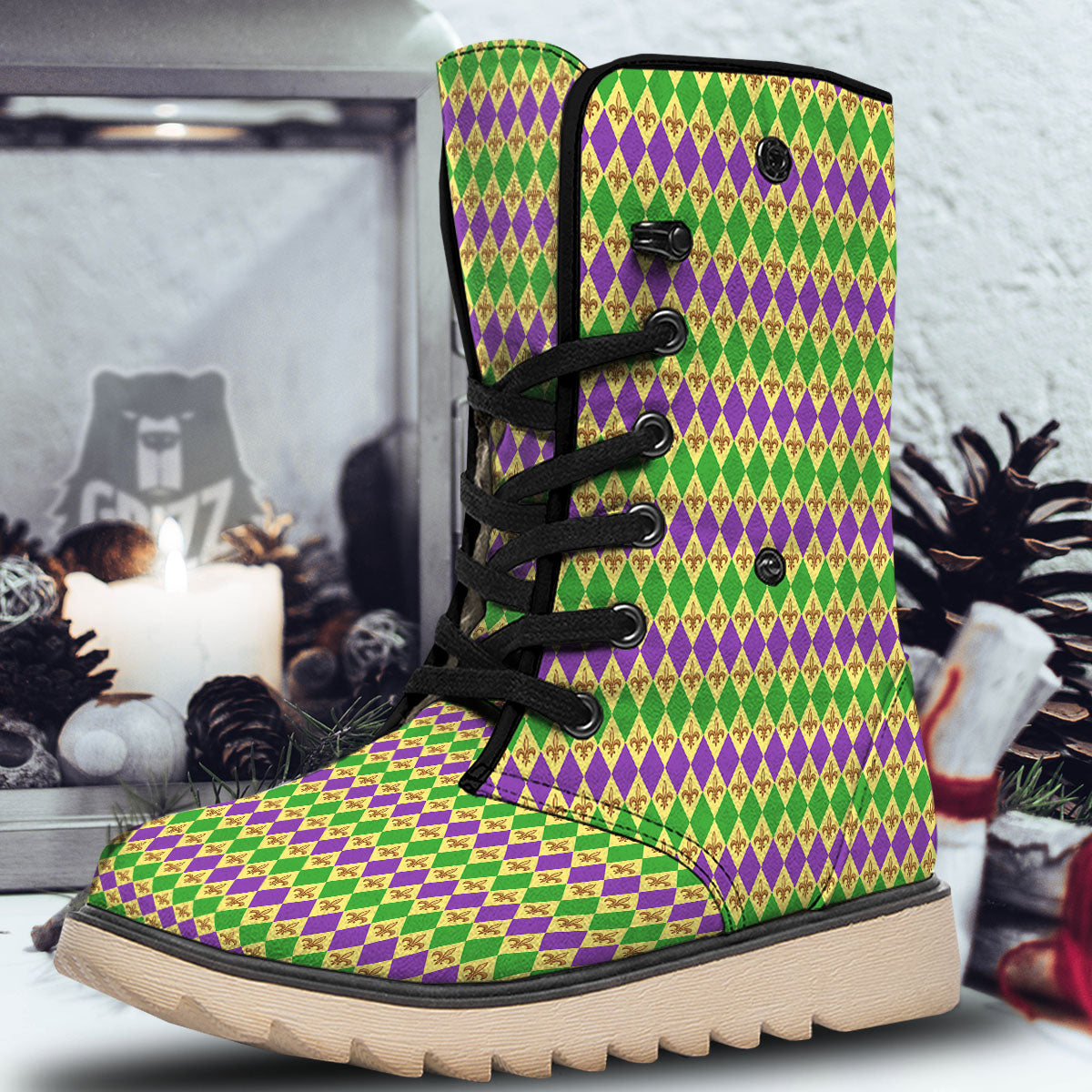 Fleur De Lis Mardi Gras Print Pattern Snow Boots-grizzshop