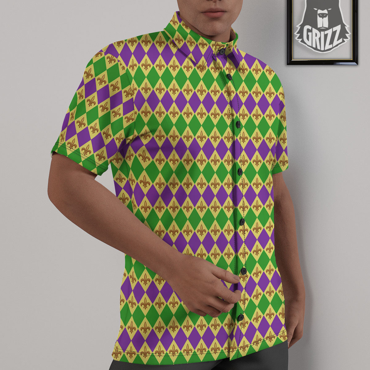Fleur De Lis Mardi Gras Print Pattern Untucked Shirts-grizzshop