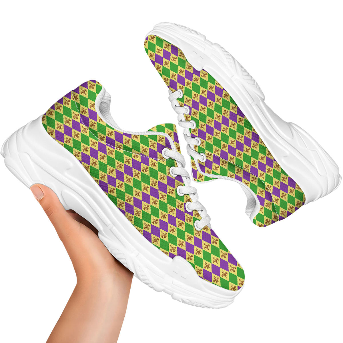 Fleur De Lis Mardi Gras Print Pattern White Chunky Shoes-grizzshop