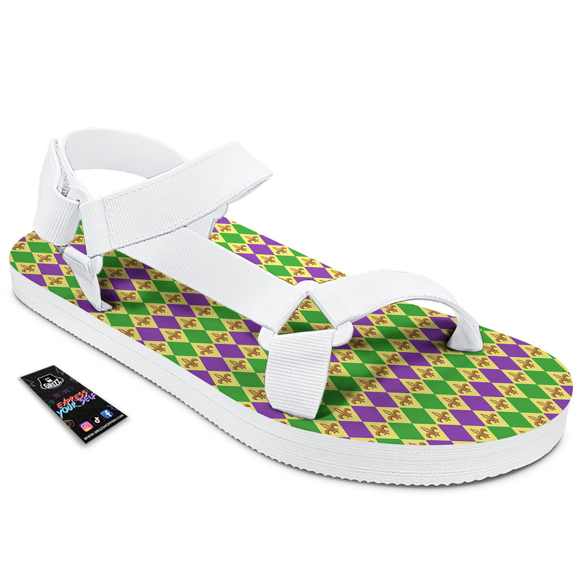 Fleur De Lis Mardi Gras Print Pattern White Open Toe Sandals-grizzshop