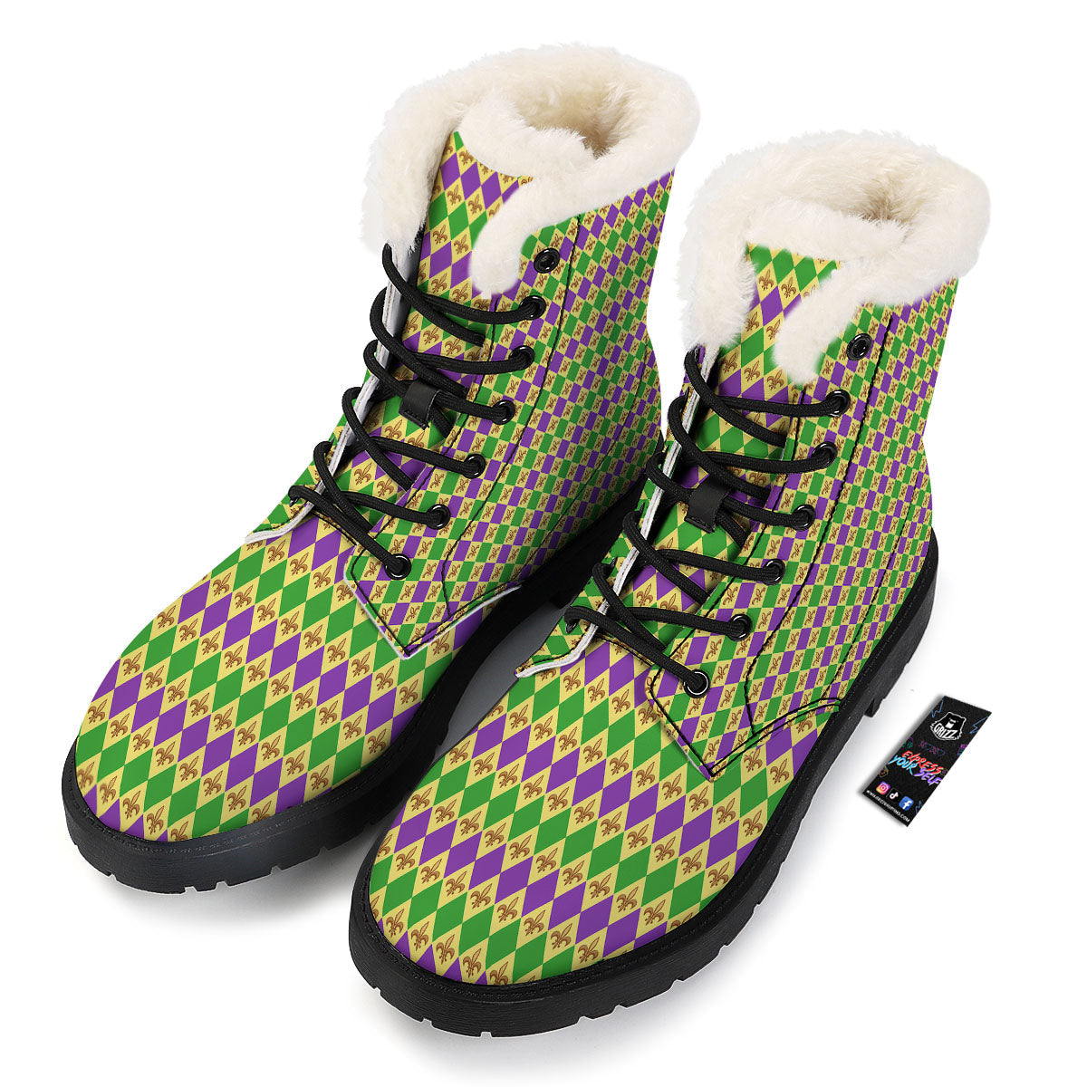 Fleur De Lis Mardi Gras Print Pattern Winter Boots-grizzshop