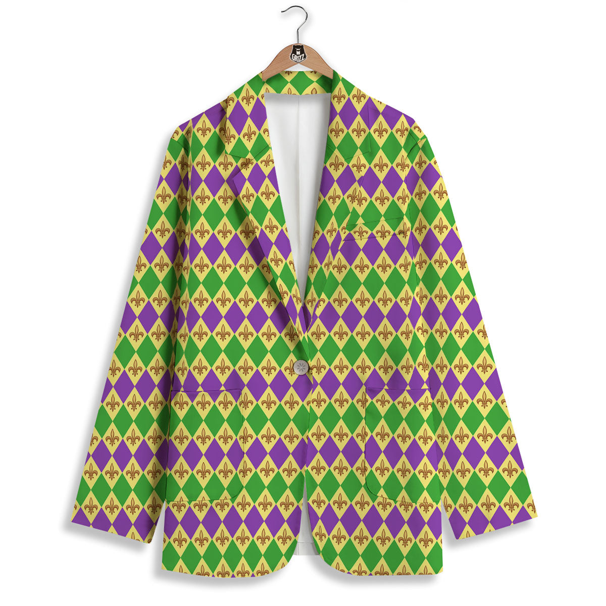 Fleur De Lis Mardi Gras Print Pattern Women's Blazer-grizzshop