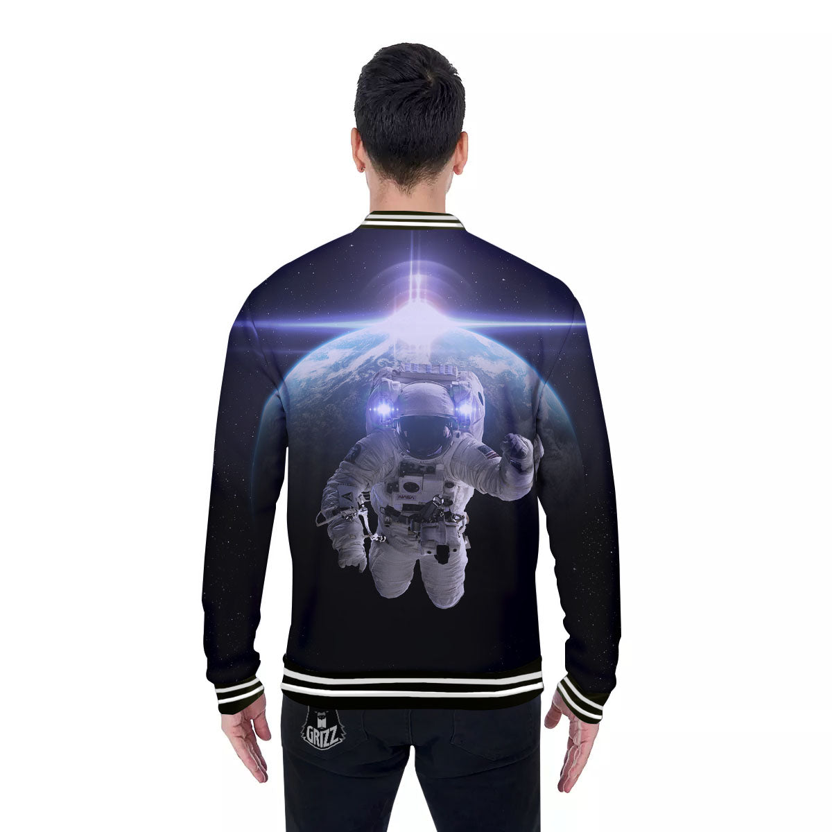 Floating Astronaut In Outer Space Print Baseball Jacket-grizzshop