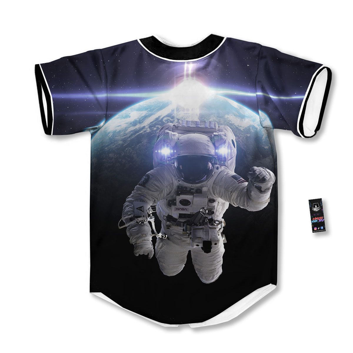 Floating Astronaut In Outer Space Print Baseball Jersey-grizzshop