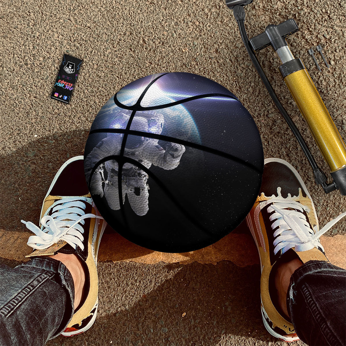 Floating Astronaut In Outer Space Print Basketball-grizzshop