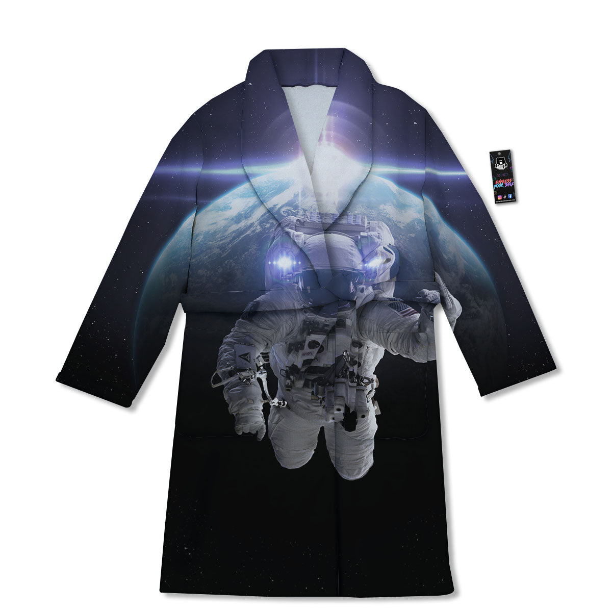 Floating Astronaut In Outer Space Print Bathrobe-grizzshop