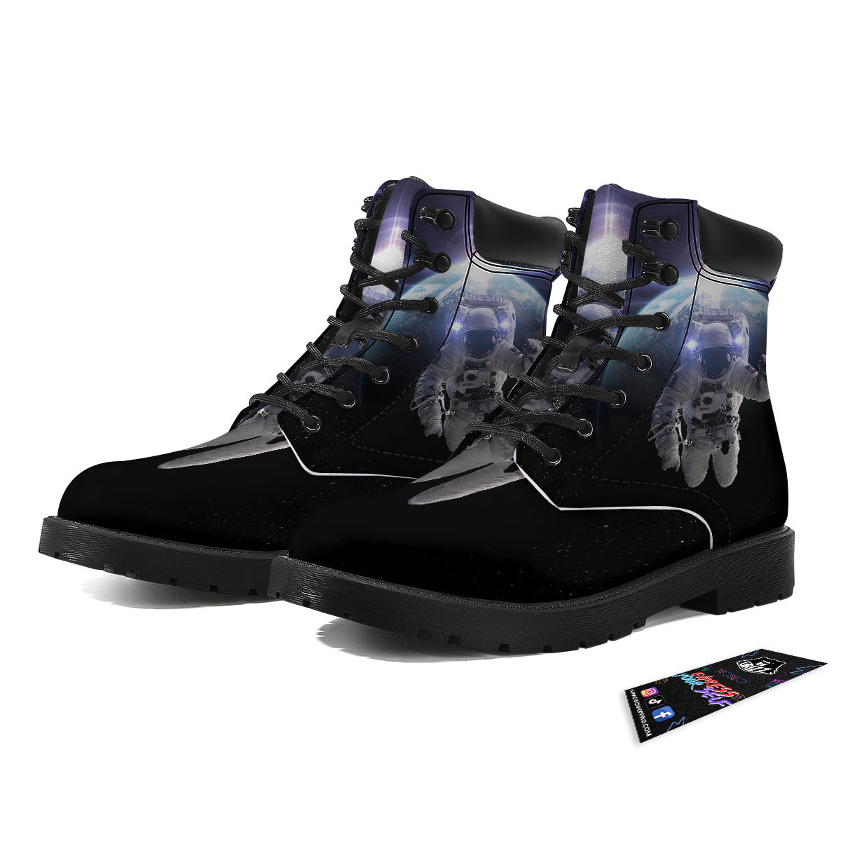 Floating Astronaut In Outer Space Print Boots-grizzshop
