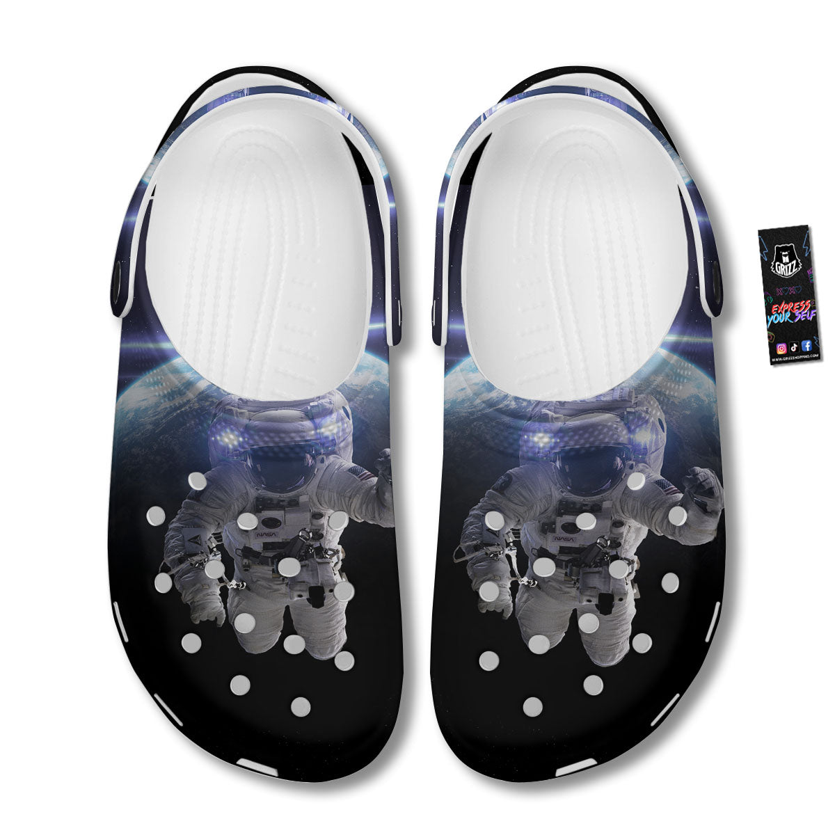 Floating Astronaut In Outer Space Print Clog-grizzshop