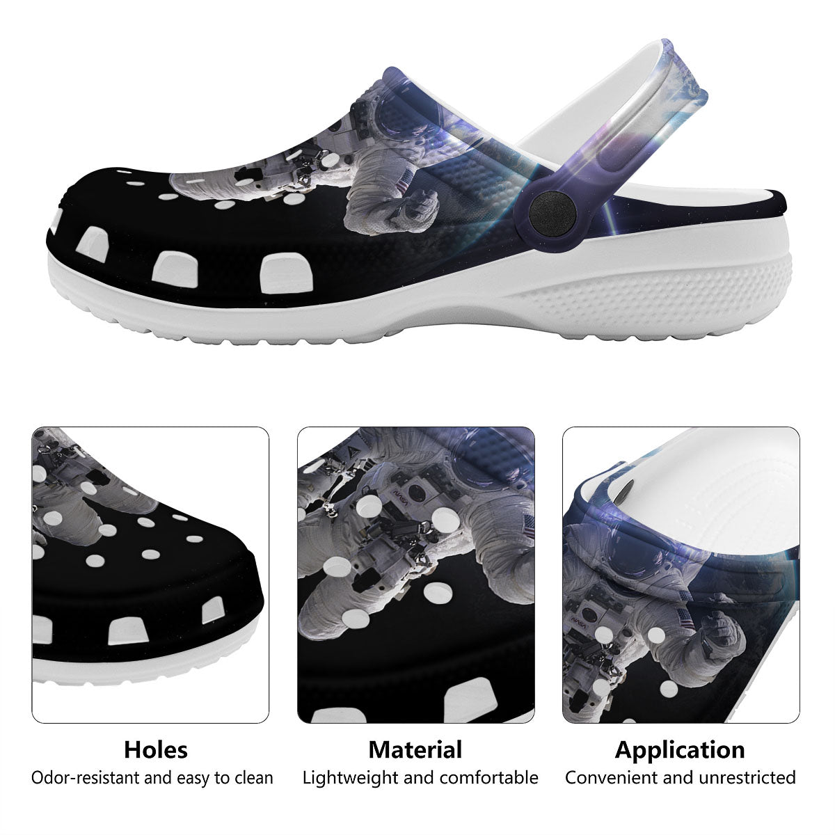 Floating Astronaut In Outer Space Print Clog-grizzshop