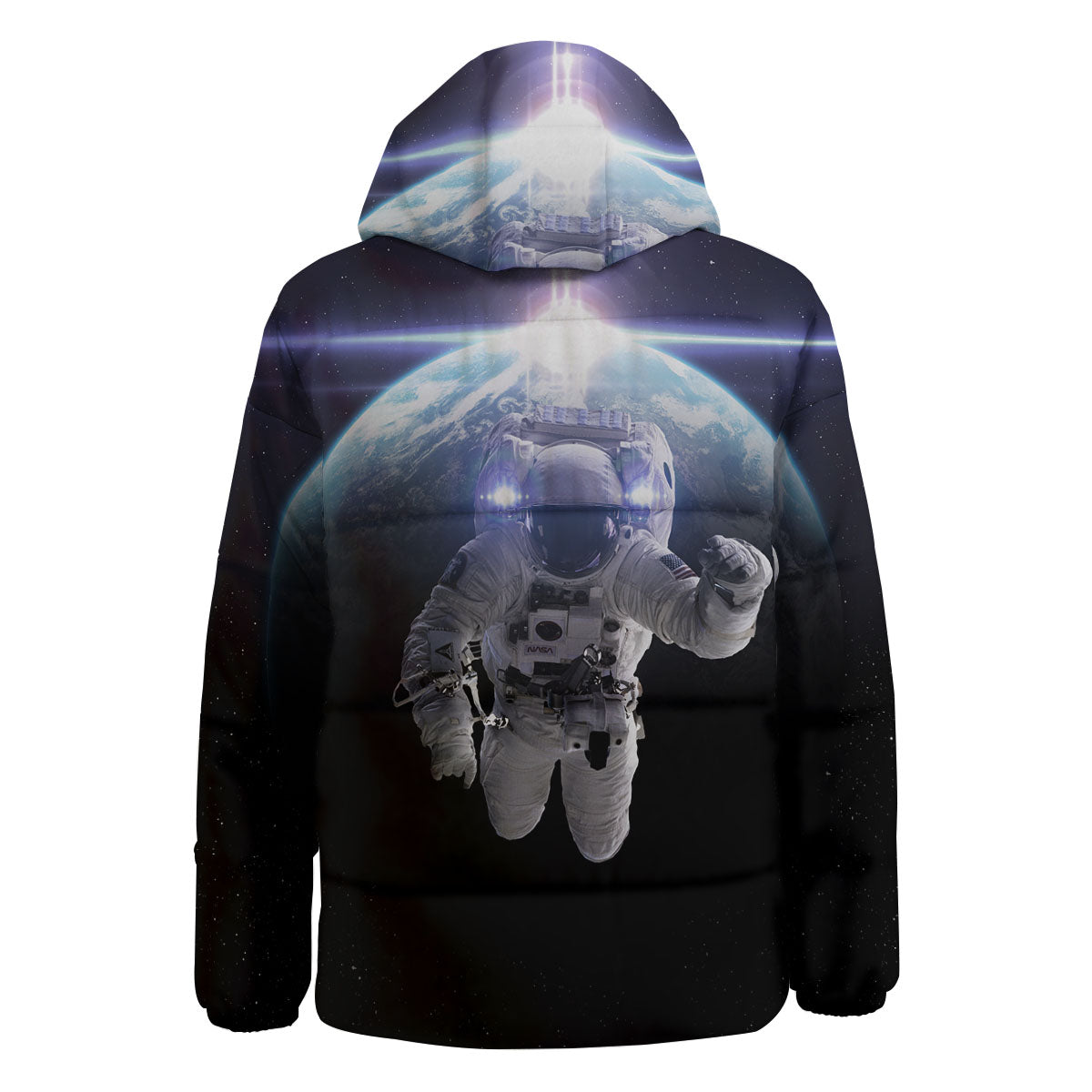Floating Astronaut In Outer Space Print Down Jacket-grizzshop
