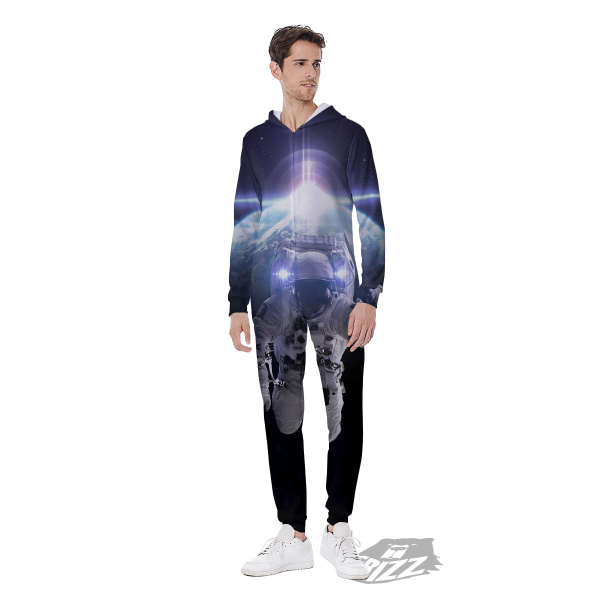 Floating Astronaut In Outer Space Print Men's Jumpsuit-grizzshop