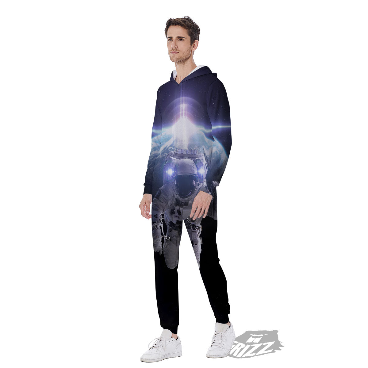Floating Astronaut In Outer Space Print Men's Jumpsuit-grizzshop