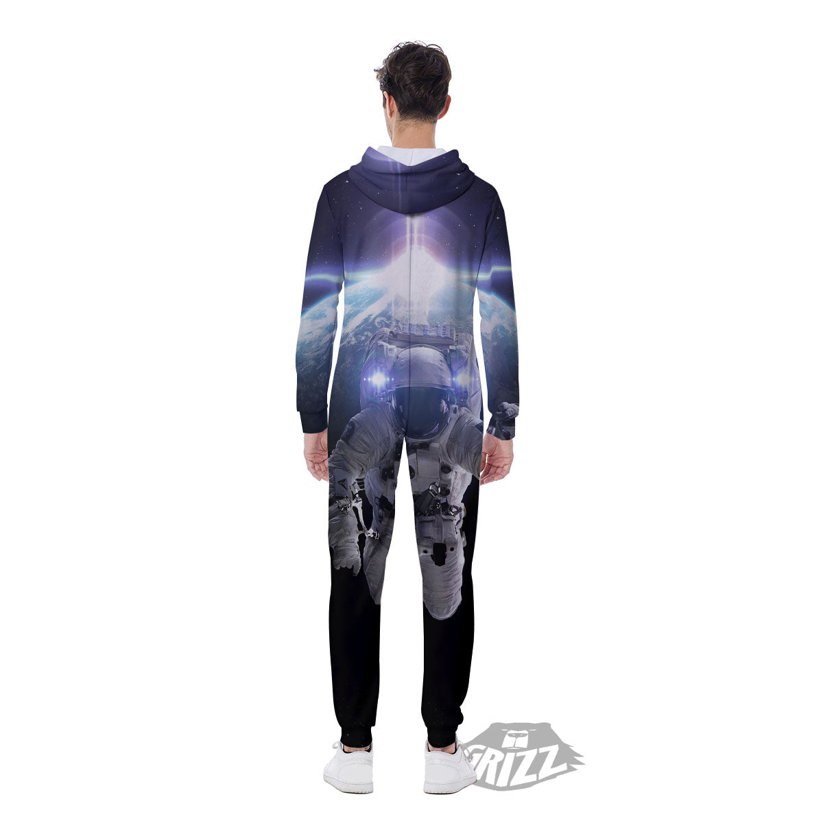 Floating Astronaut In Outer Space Print Men's Jumpsuit-grizzshop