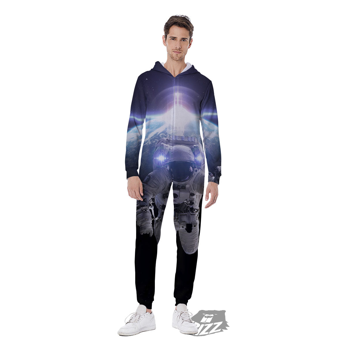 Floating Astronaut In Outer Space Print Men's Jumpsuit-grizzshop