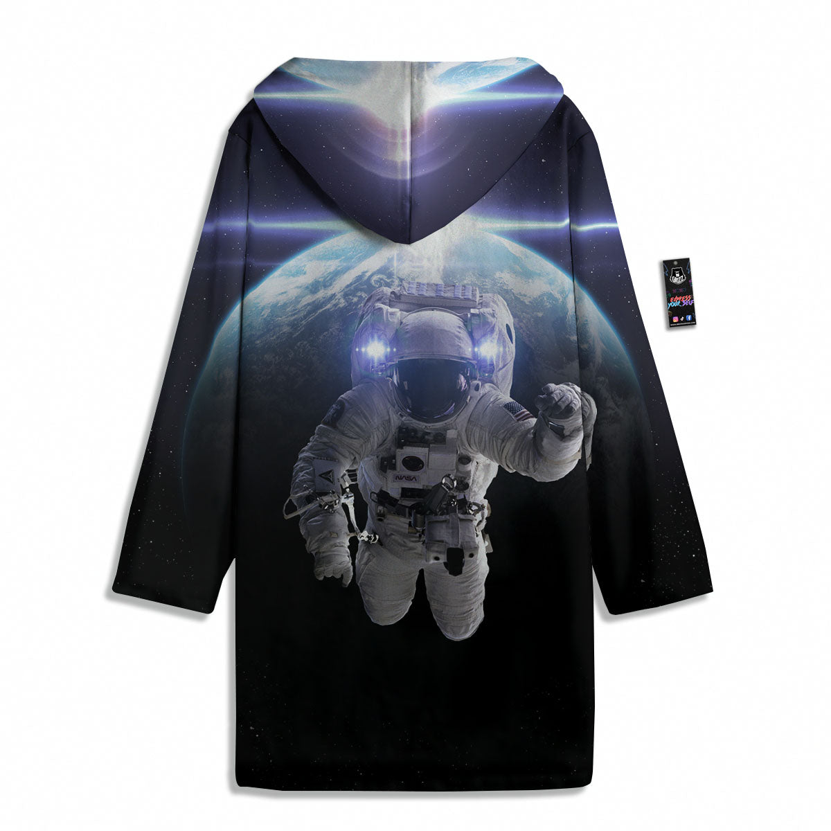 Floating Astronaut In Outer Space Print Men's Windbreaker Jacket-grizzshop