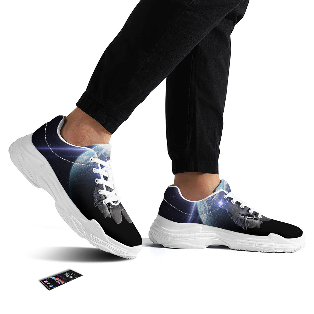 Floating Astronaut In Outer Space Print White Chunky Shoes-grizzshop