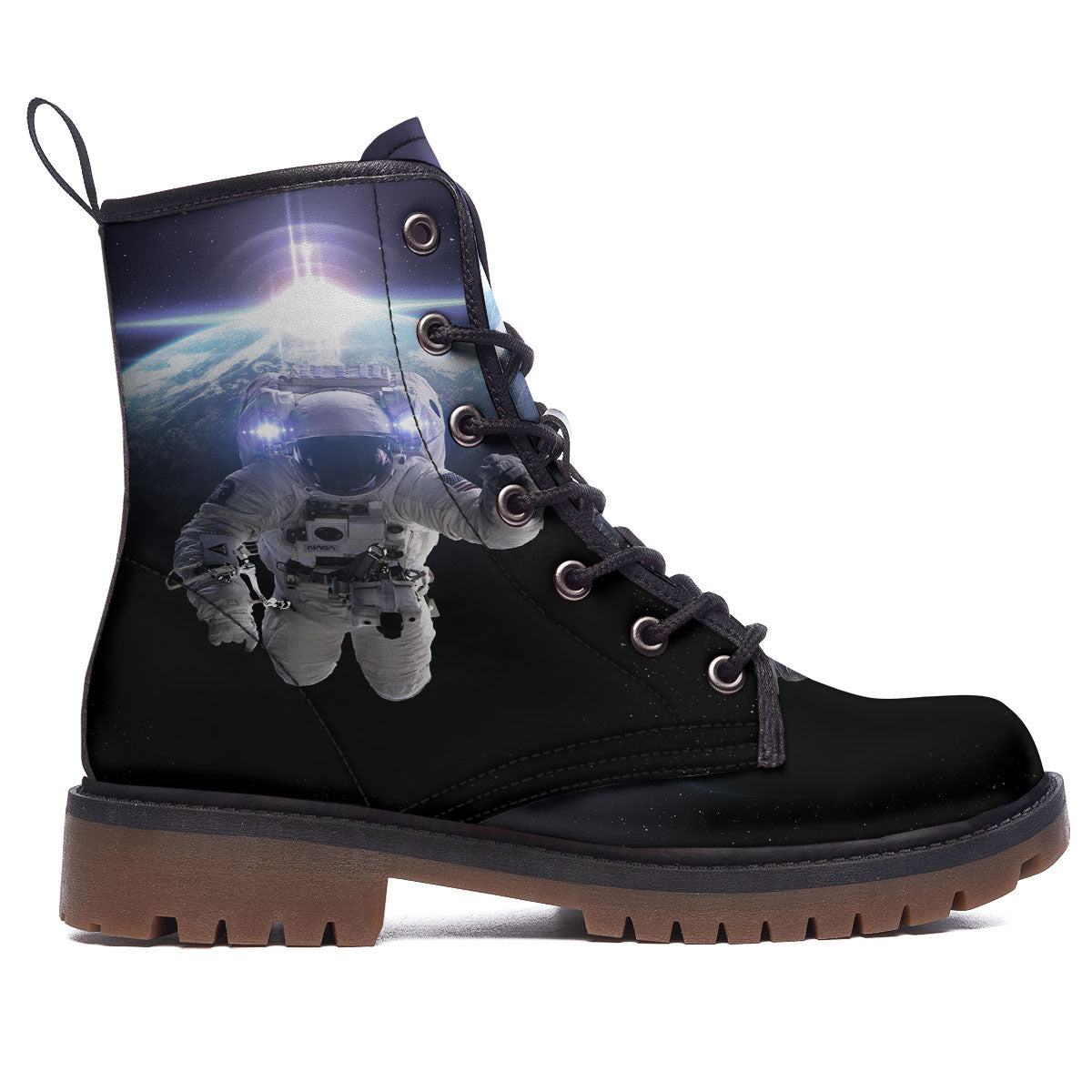 Floating Astronaut In Outer Space Print Work Boots-grizzshop