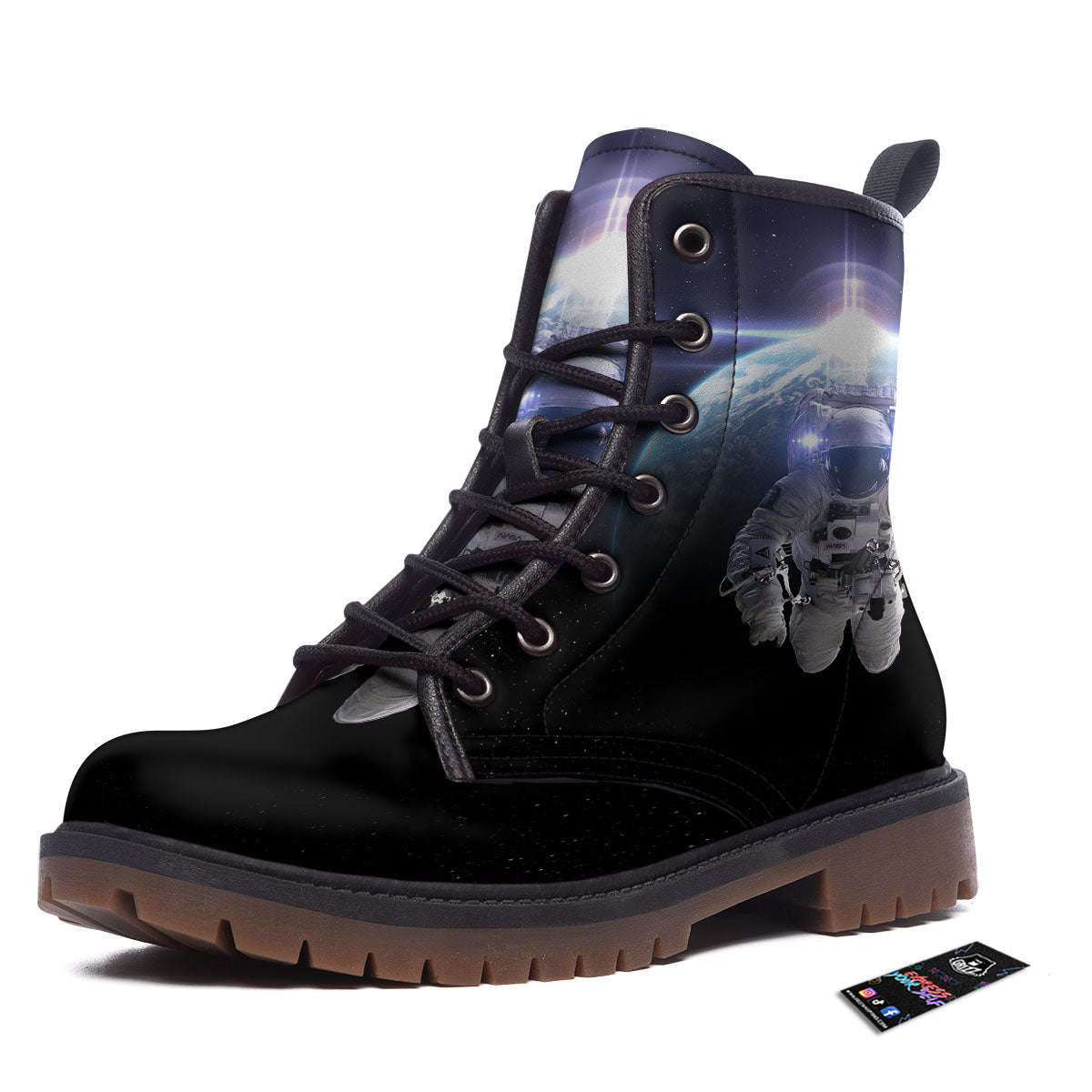 Floating Astronaut In Outer Space Print Work Boots-grizzshop
