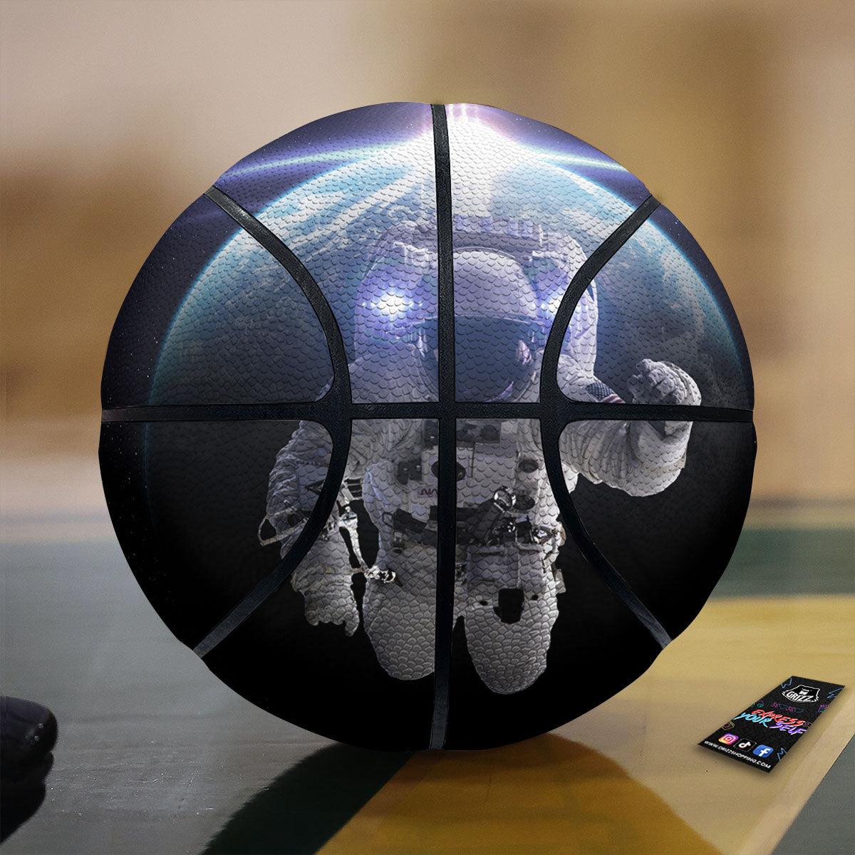 Floating Astronaut In Outer Space Print Basketball