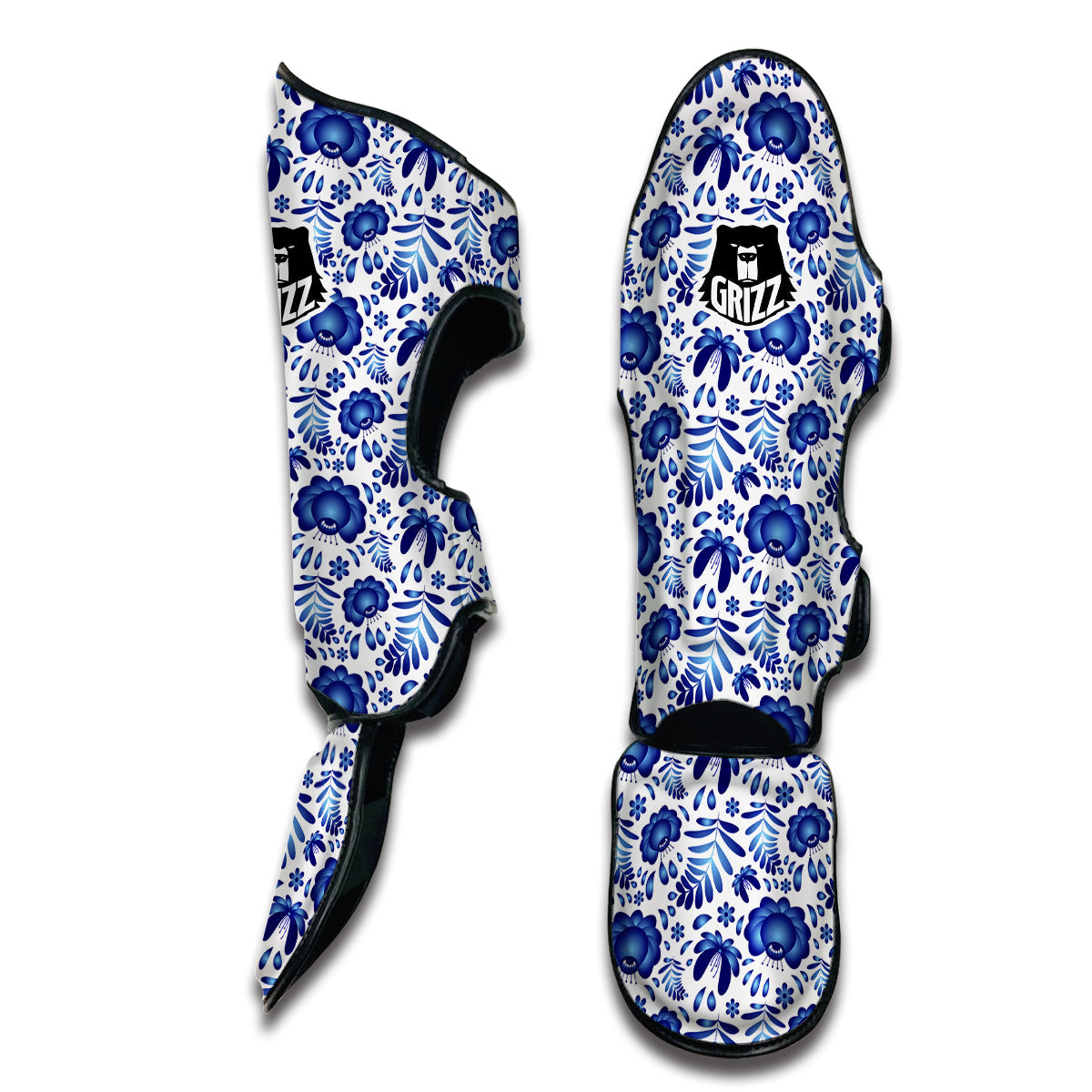 Flora And Gzhel Print Pattern Muay Thai Shin Guards-grizzshop