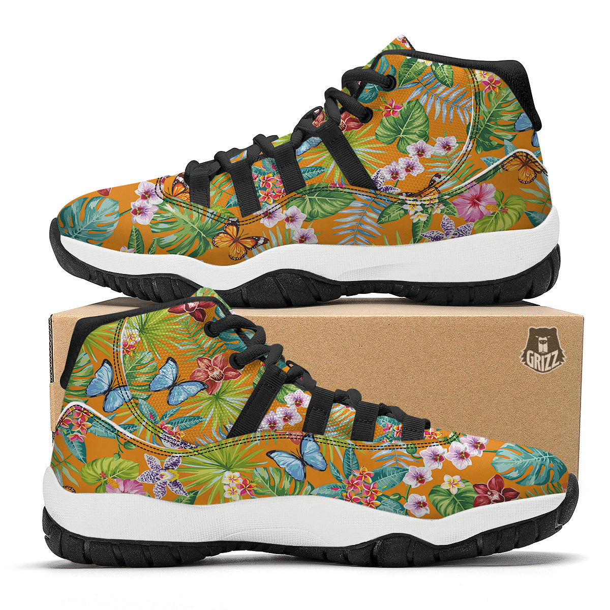Floral Aloha Hawaii Print Pattern Black Bball Shoes-grizzshop