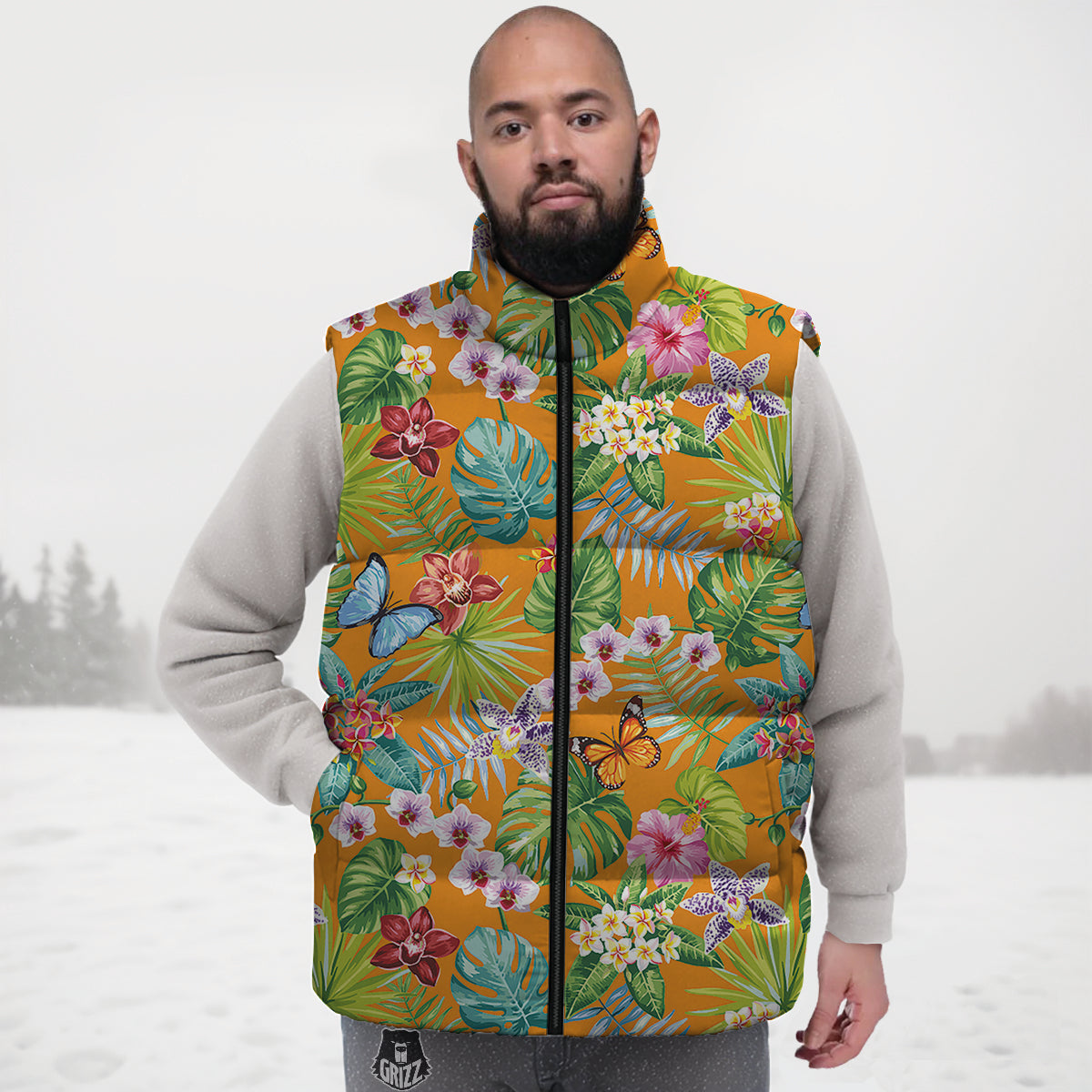 Floral Aloha Hawaii Print Pattern Down Vest