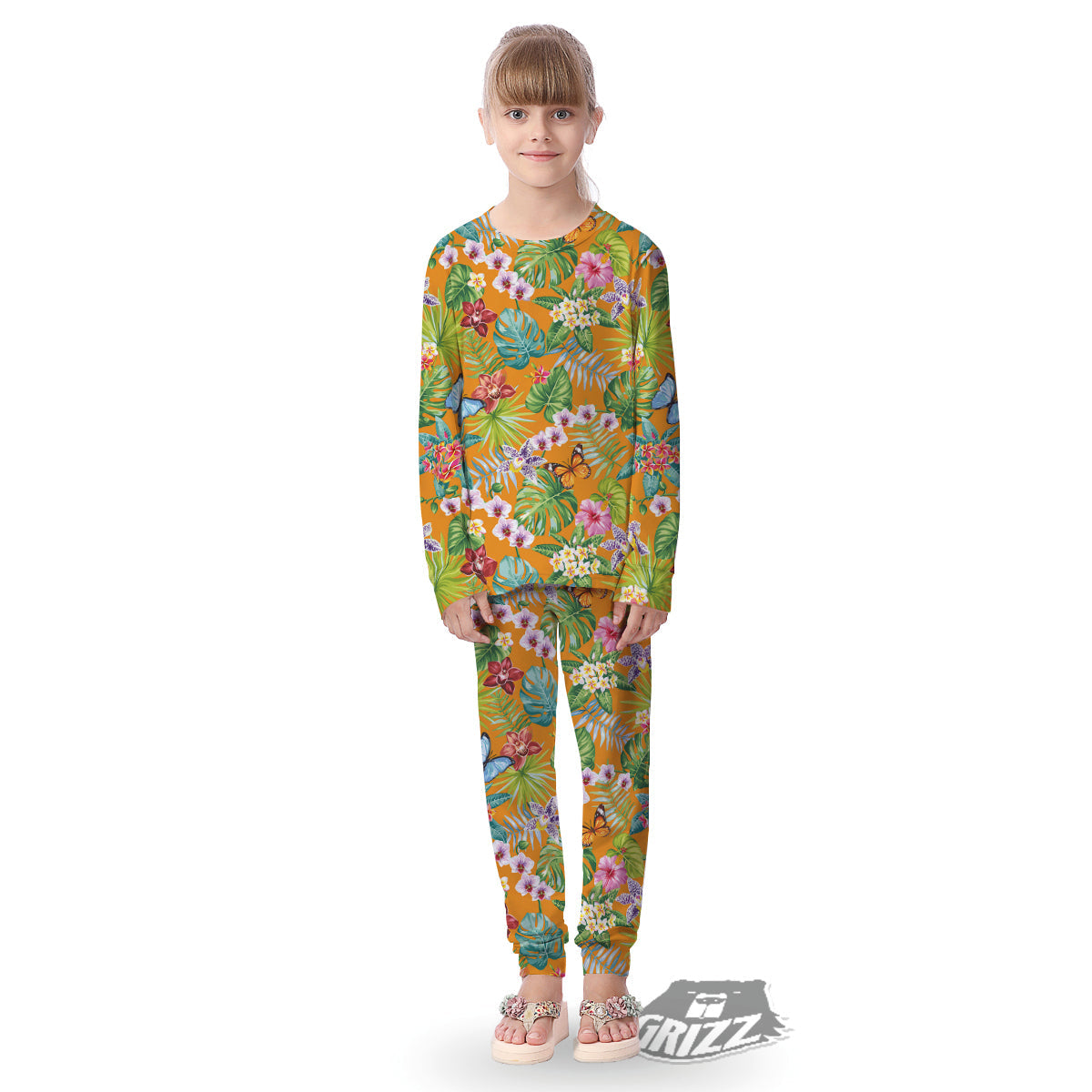 Floral Aloha Hawaii Print Pattern Kid's Pajamas-grizzshop