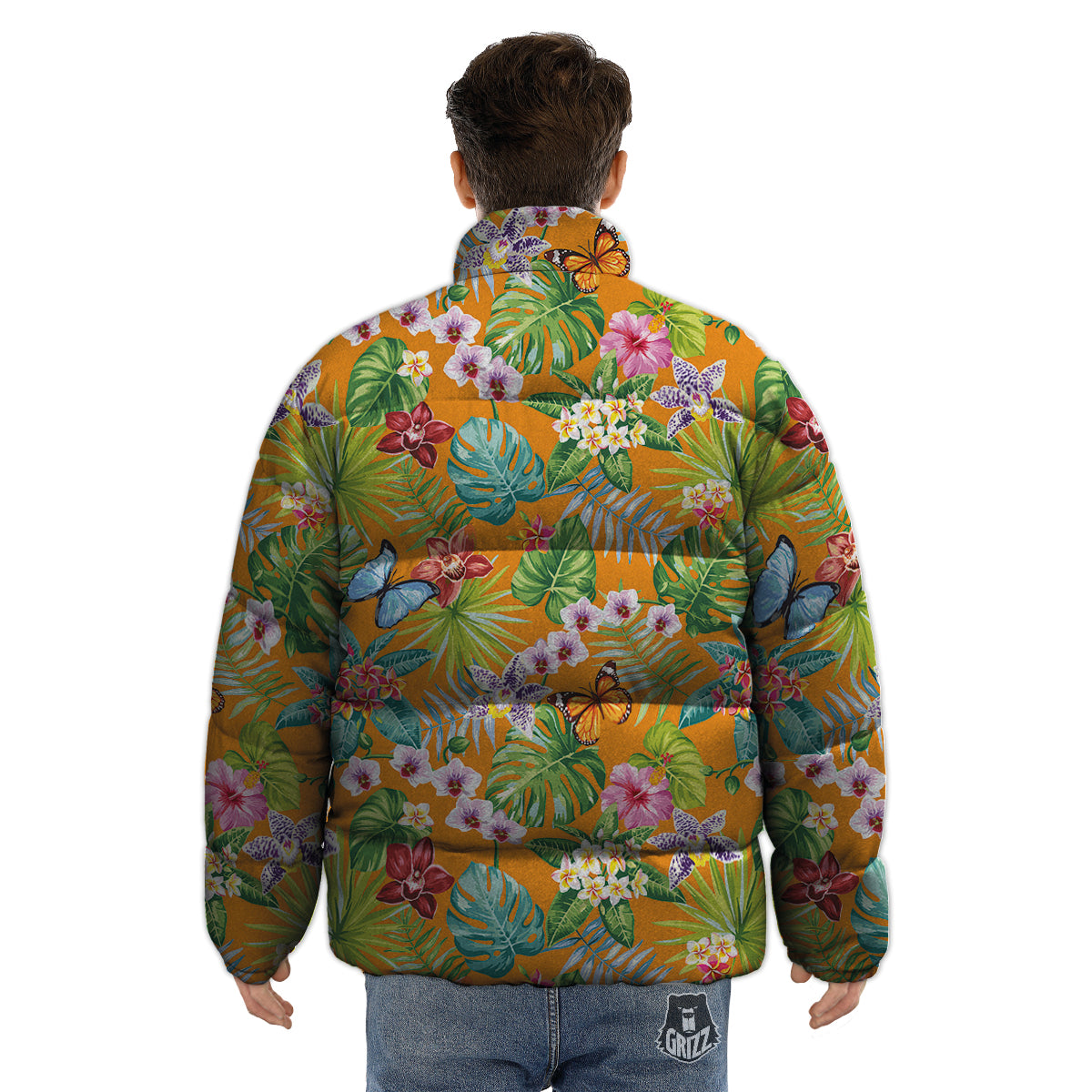 Floral Aloha Hawaii Print Pattern Puffer Jacket-grizzshop