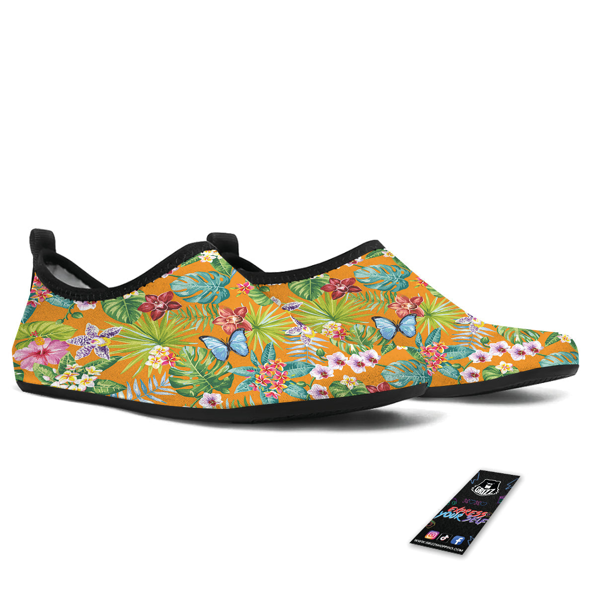 Floral Aloha Hawaii Print Pattern Water Shoes-grizzshop