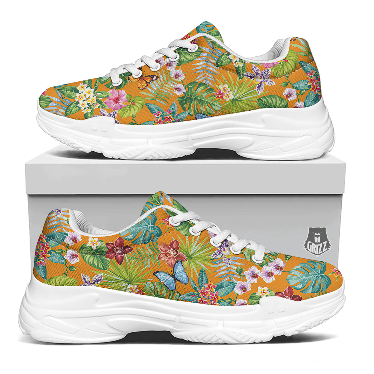Floral Aloha Hawaii Print Pattern White Chunky Shoes-grizzshop