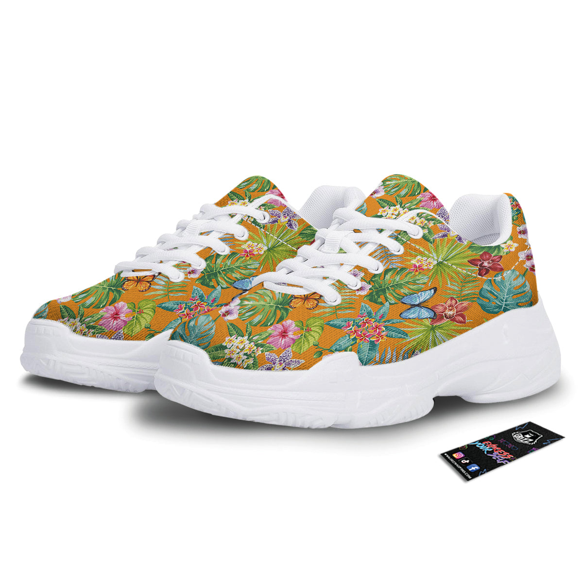 Floral Aloha Hawaii Print Pattern White Chunky Shoes-grizzshop