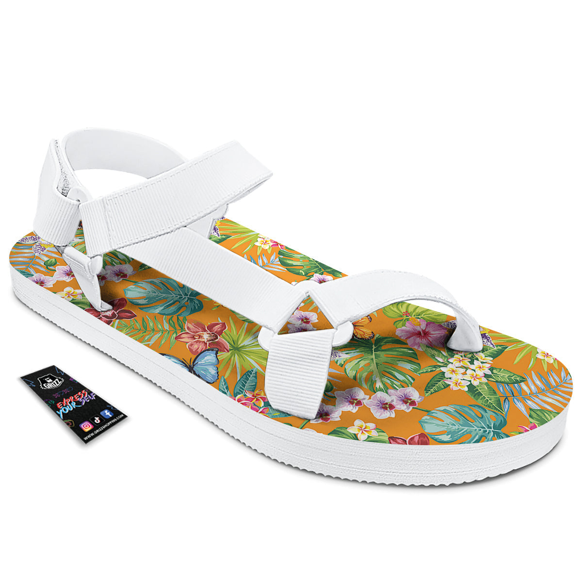 Floral Aloha Hawaii Print Pattern White Open Toe Sandals-grizzshop