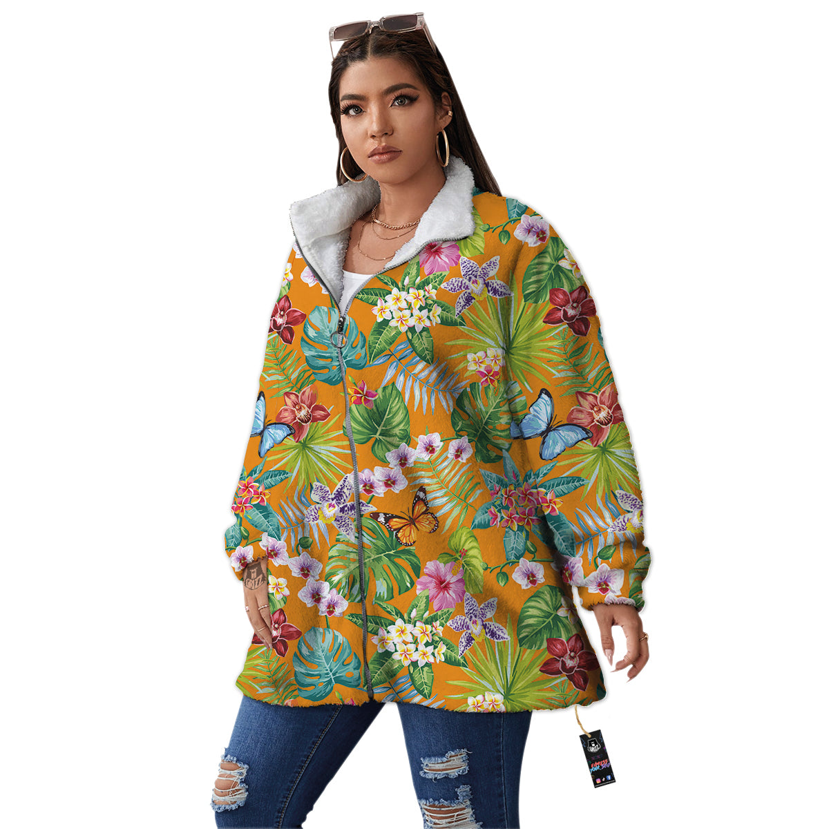 Floral Aloha Hawaii Print Pattern Women's Sherpa Jacket-grizzshop
