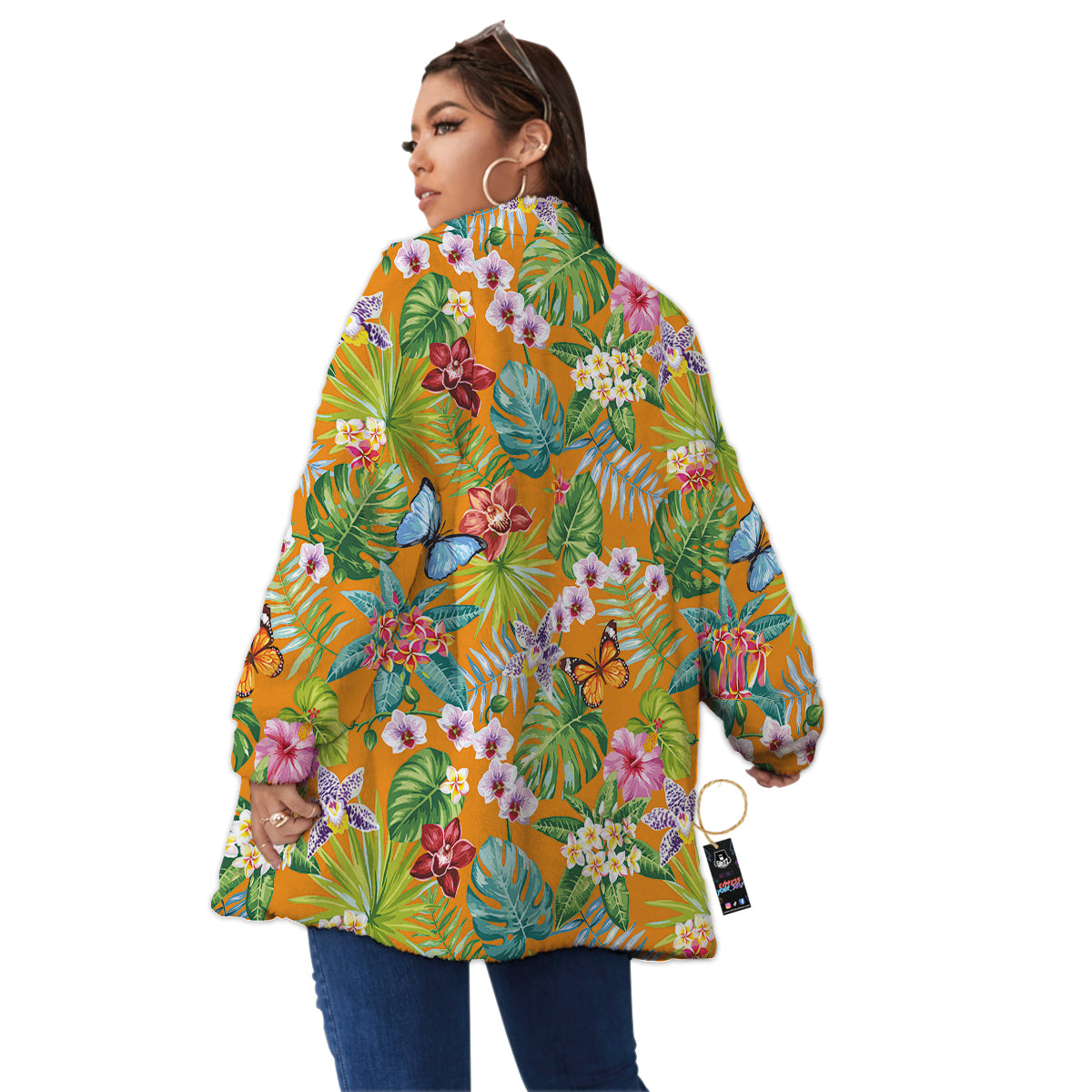 Floral Aloha Hawaii Print Pattern Women's Sherpa Jacket-grizzshop