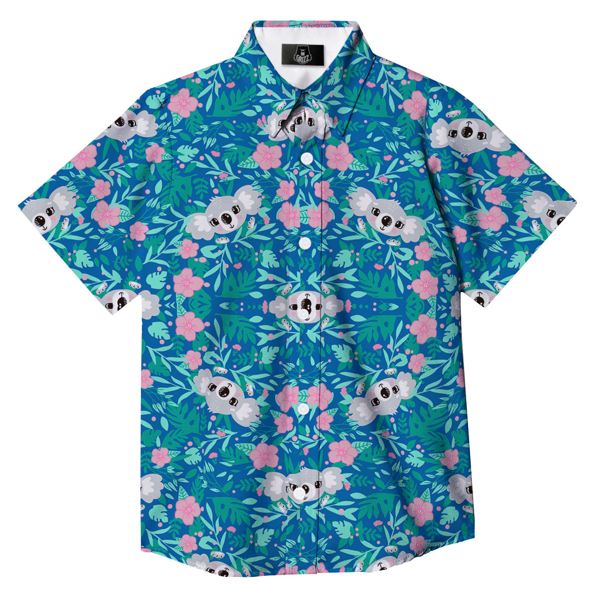 Floral And Baby Koala Print Pattern Button Up Shirt-grizzshop