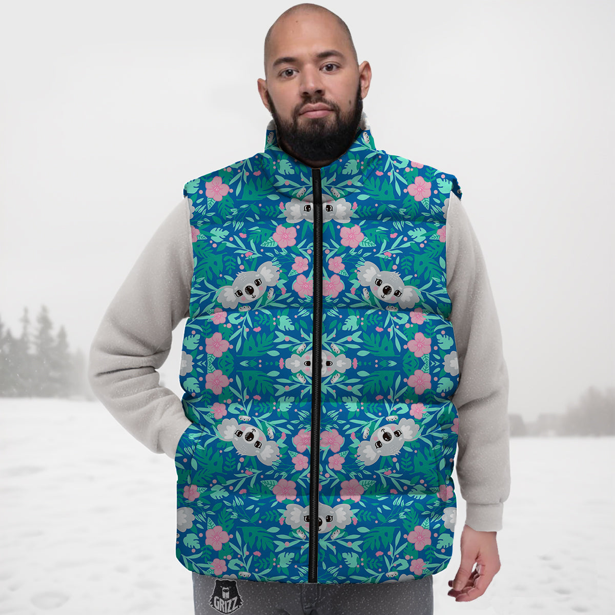 Floral And Baby Koala Print Pattern Down Vest