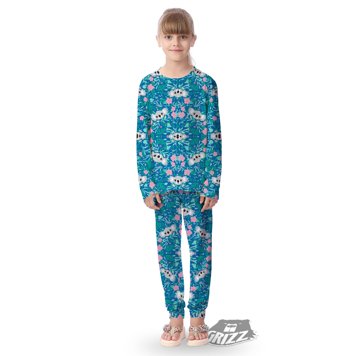 Floral And Baby Koala Print Pattern Kid's Pajamas-grizzshop
