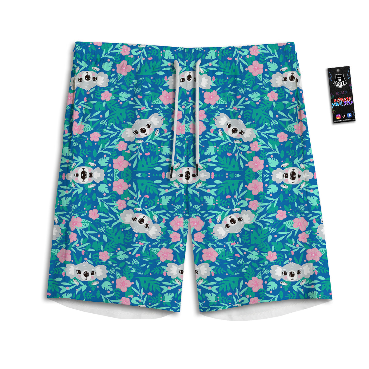 Floral And Baby Koala Print Pattern Men's Athletic Shorts
