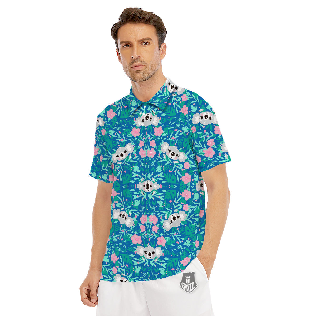 Floral And Baby Koala Print Pattern Men's Golf Shirts-grizzshop